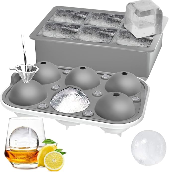 2 Pack Ice Cube Tray, 2" Sphere Ice Ball Mold with Lid & Large Square Maker | Perfect for Whiskey, Cocktails, Bourbon, and Homemade Drinks, Creating Slow-Melting Ice That Keeps Beverages Chilled Longer
