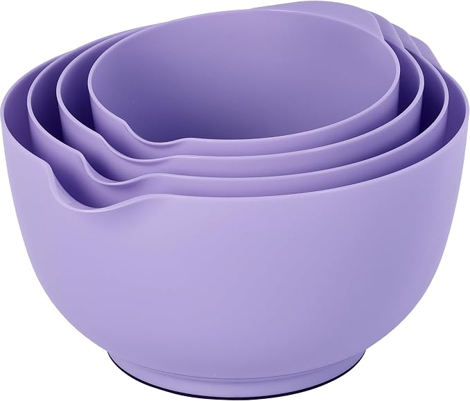 BoxedHome Nesting Plastic Mixing Bowl Set, 4 Piece Mixing Bowl Set with Pour Spouts, Size 1.7, 2.5, 3.5 and 4.5qt, for Prepping, Mixing, Baking, Cooking(2023 New Version, Purple) | 4.5/3.5/2.5/1.7 quarts,Non-slip Base Large Nesting Bowl with Pour Spout...