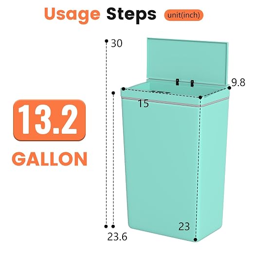 BestOffice 13 Gallon Kitchen Trash Can, Touchless Automatic Lid, Blue | Plastic, Hands-free disposal, Odor Control, ,Wipe-clean surface,50Liter for Kitchen, Office, Indoor Use