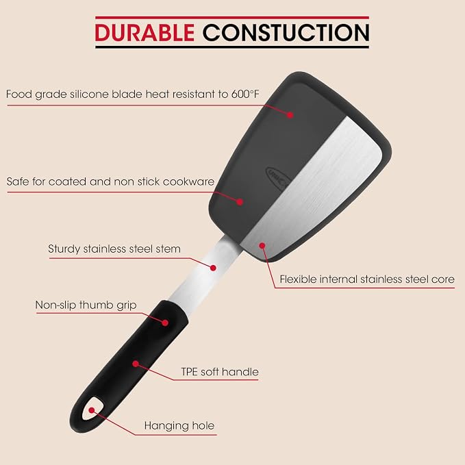 Unicook 2 Pieces Flexible Silicone Spatula Set for Kitchen Use, Food Grade | Flexible and Heat Resistant Head, Sturdy Construction, Non-Stick Safe, Non-slip Grip, Easy Care, Versatile Cooking Tasks