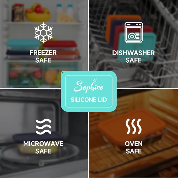 SOPHICO 3 Cup Rectangle Silicone Replacement Lids for Pyrex 7210-PC Glass | Food Grade Silicone, Leakproof、Airtight Lids, Dishwasher Microwave Safe