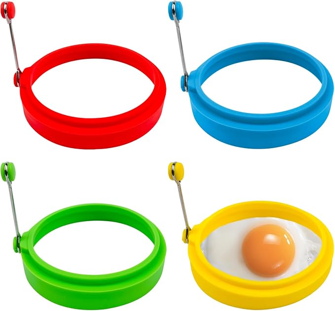 Egg Ring Set, Silicone Egg Ring Molds, Fried Egg Rings and Non-stick Egg Cooker Ring, Multicolor, 4Pack