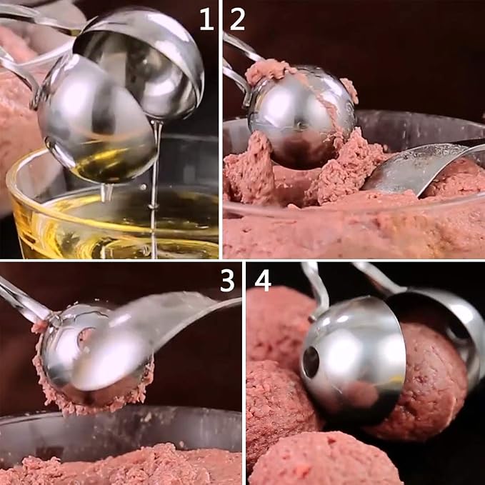Meatball Maker, 2 PCS None-Stick Meatball Maker with Detachable Anti-Slip Handles, Stainless Steel Meat Baller Tongs, Cake Pop Roller, Ice Tongs, Cookie Dough Scoop for Kitchen (1.38"&1.78")