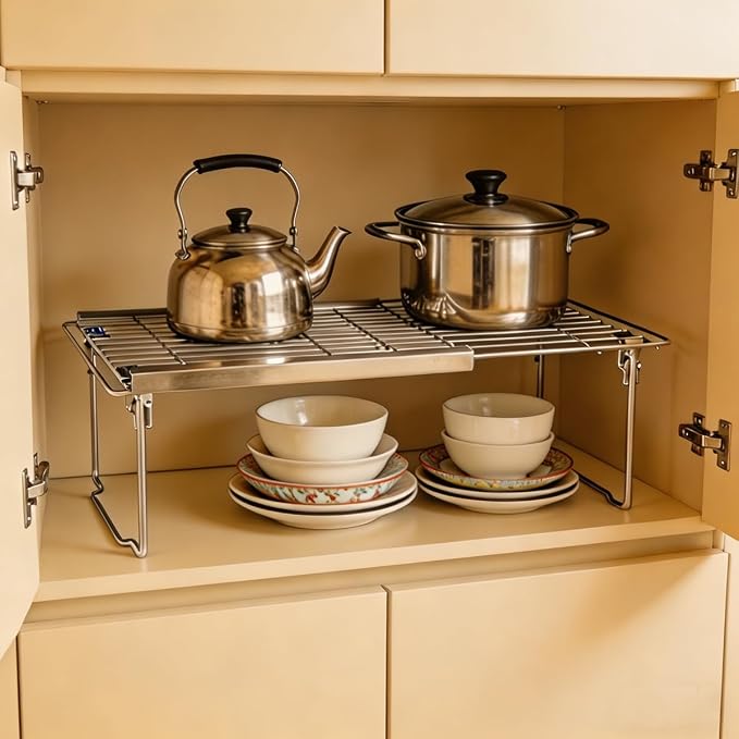 Orgneas Expandable Freezer Shelf Cooler Shelf Organizer 15.8"-22" | Thickened Heavy Duty Cabinet Shelf Riser Rack Organizer and Storage for Kitchen Pantry Refrigerator