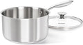 MICHELANGELO Tri-ply Stainless Steel 4 Qt Saucepan with Glass Lid, 4 Quart Pot with No Coating, Even Heating, for All Cooktops & Induction Compatible - Silver