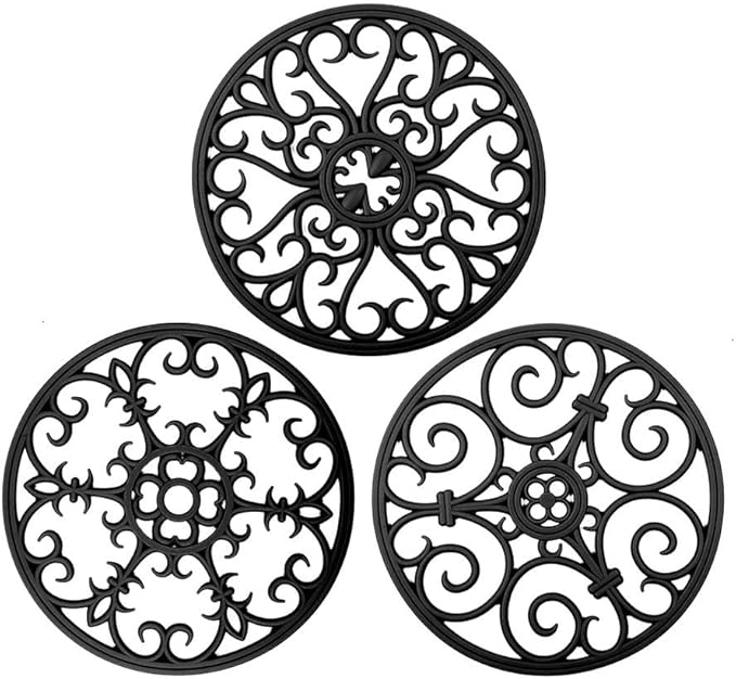 Trivets for Hot Dishes, Silicone Trivets for Hot Pots and Pans, Non Slip Heat Resistant Hot Pads for Kitchen, Pot Holders, Teapot Coaster (Black)