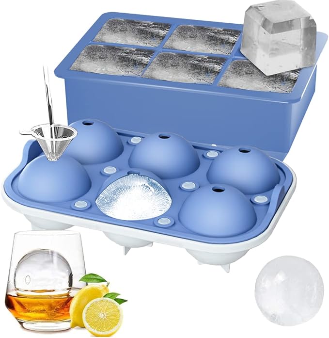 2 Pack Ice Cube Tray, 2" Sphere Ice Ball Mold with Lid & Large Square Maker | Perfect for Whiskey, Cocktails, Bourbon, and Homemade Drinks, Creating Slow-Melting Ice That Keeps Beverages Chilled Longer