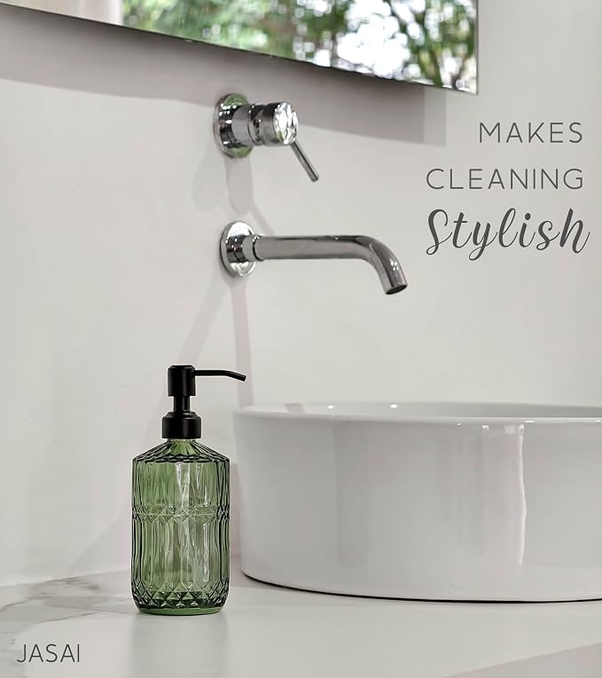 JASAI 18 Oz Blue Soap Dispenser with Black Rust Proof Pump | Refillable Kitchen soap Dispenser with Thick Glass, Soap Dispenser Bathroom for Hand soap, Dish Soap, Lotion, Liquid Soap