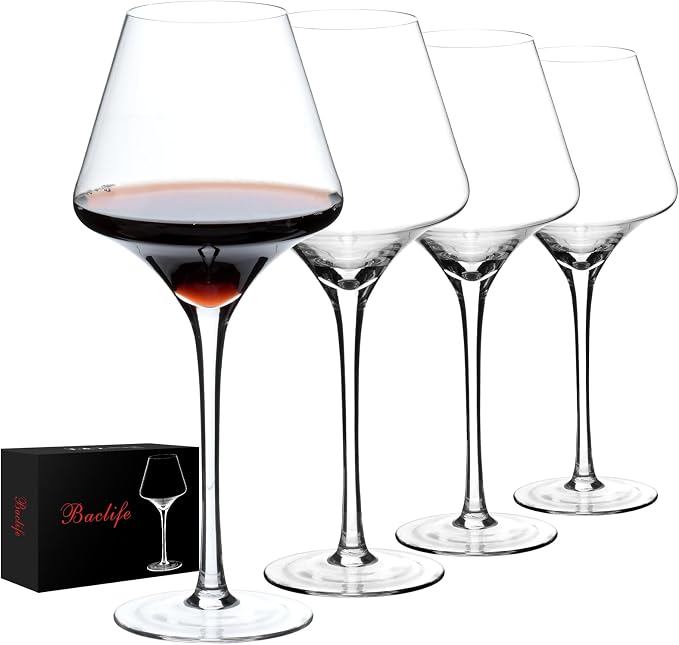 BACLIFE Red Wine Glasses Set of 4, Hand Blown Crystal Wine Glasses, 20 oz | Clear Large Burgundy Wine Glasses for Wedding,Anniversary,Christmas,Perfect Gifts or Daily Use