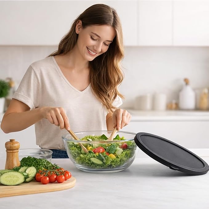 4.9 Quart Large Glass Mixing Bowl with Lid, Clear Glass Bowl for Bread Dough Mixing, Bread Making, Salad Serving, Food Prep & Storage