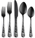 40 Piece Skull Pattern Matte Silverware Set for 8, Black Flatware set Service for 8,Gothic Unique Skull Pattern Design,18/0 Stainless,Satin Finish Cutlery for 8,Dishwasher Safe