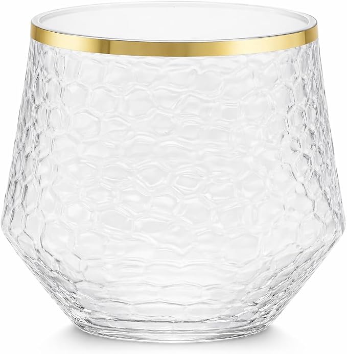 Oojami 48 Pack Plastic Champagne Flutes Stemless 9oz & 12oz Gold Rim Ribbed | Disposable Champagne Glasses, Mimosa Cups, Heavy Duty BPA-Free Shatterproof Recyclable, Wedding Birthday Cocktail Party