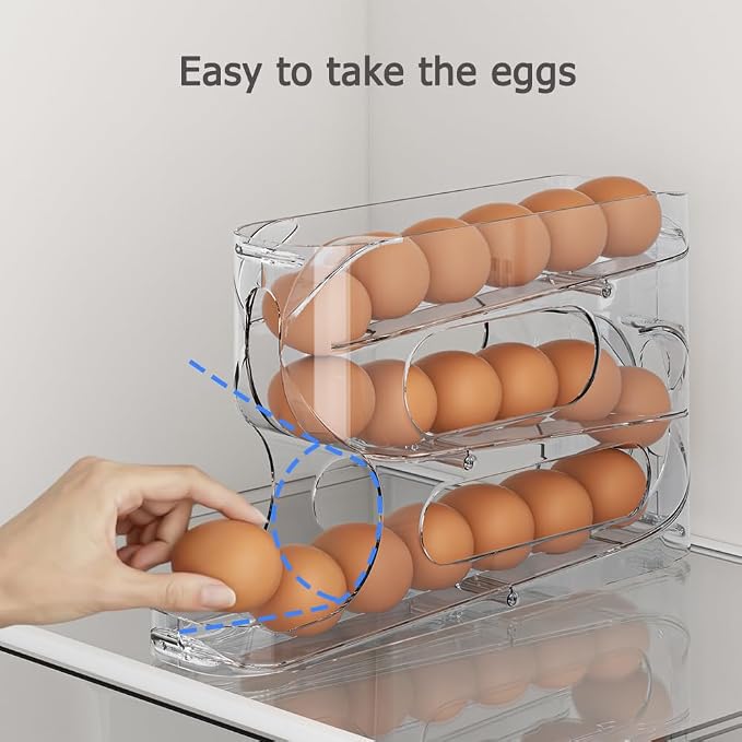 Clear FIFO Egg Holder for Fridge, Egg Dispenser for Eggs 36 Count | 2-Pack Automatic Rolling Egg Organizer for Refrigerator, Space-Saving Egg Roller/Container/Storage for Kitchen Countertop
