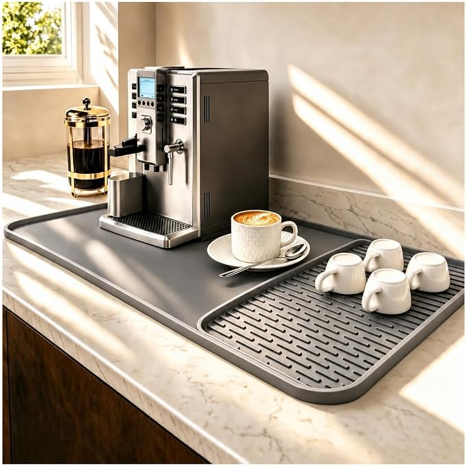 Caketime 2 In 1 Silicone Coffee Bar Mat Accessories Detachable Dish Drying Rug Rack Stone for Kitchen Counter Home Household Apartment Office Essentials Barista Espresso Machine Drainer Must Have