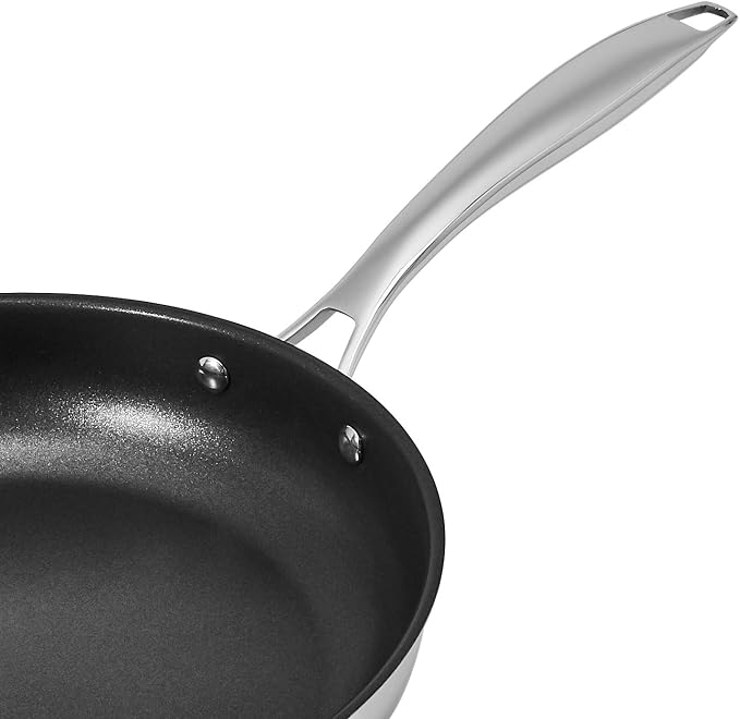 Amazon Basics 2-Piece Non-Stick Stainless Steel Fry Pan Set, Oven Safe, Induction Compatible, Stay-Cool Handles, 10-Inch and 8-Inch