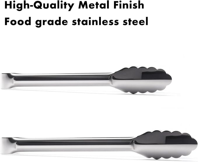 OYV Seamless Tongs for Cooking, One-Piece Design, Durable Heat Resistant Stainless Steel Tongs for Kitchen, Grill, BBQ, Salad, Dishwasher Safe, Metal Tongs Set (12" & 9")