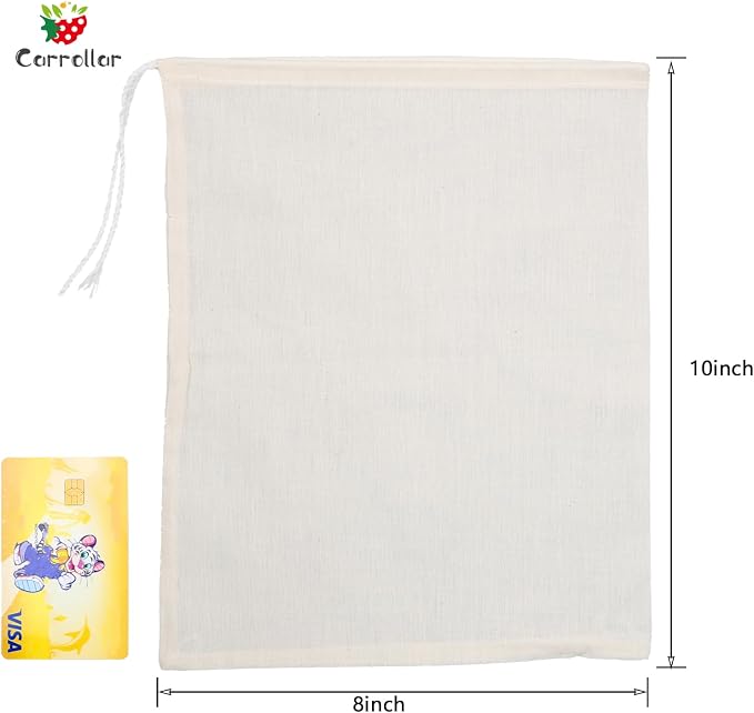 10Pcs Reusable Tea Filter Bag, Soup, Bone Broth Brew, Spice, Muslin Strainer, Natural Unbleached Cotton Cheesecloth Bags for Cold Brew Coffee (8x10inch)