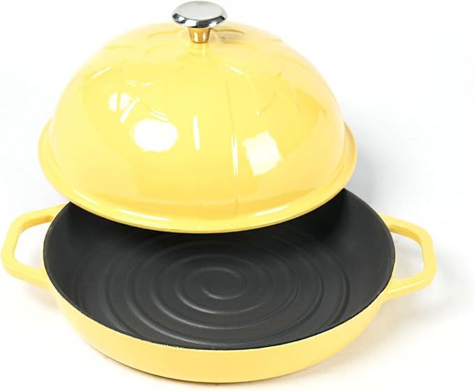 HAWOK Cast Iron Bread Oven with Cloche Lid, Dia. 11.8inch/30cm, Sourdough Baking Pan Enameled Yellow