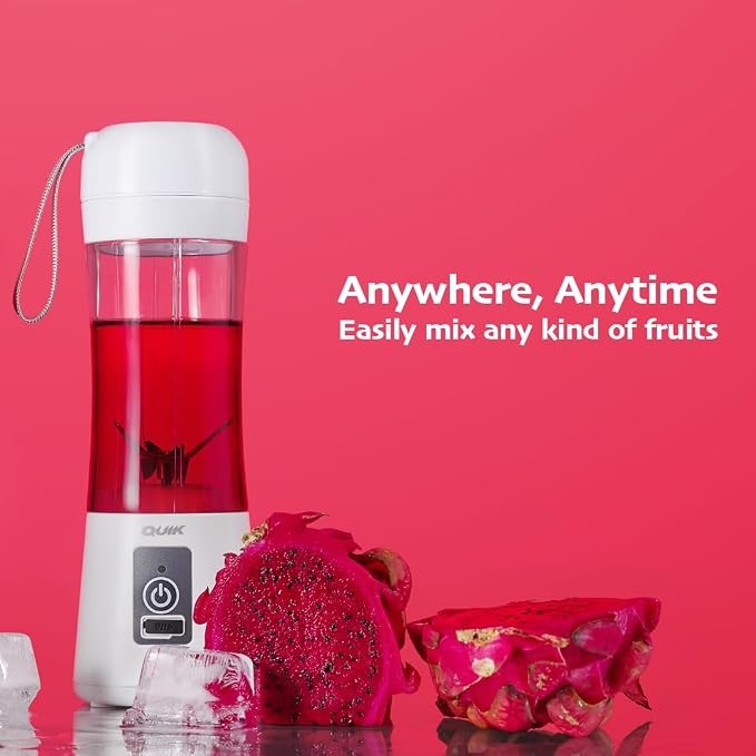 Portable Blender - Cordless 13oz. Personal Blender for Shakes and Smoothies, Licuadora, BPA Free, USB-C Rechargeable, Mini juicer for Travel, Leakproof, Juicer Cup, Ice Crush (White)