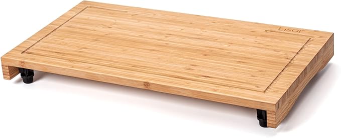 Bamboo Stovetop Cover&Countertop Cutting Board with Adjustable Legs, Dual-purpose Chopping Board for Electric Stove Burner, Workspace Block Cover for RV Camping Camper Gas