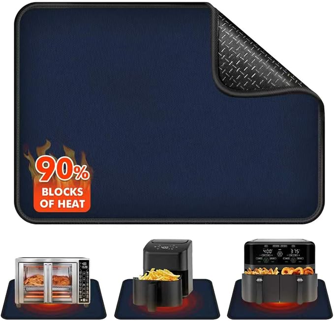 Non-slip Air Fryer Mats for Countertop, 2mm Thick, 14x12 in, Blue | 1022°F Fireproof mat, heat resistant mats for countertop, non-slip silicone bottom, air fryer accessories for ninja, cosori