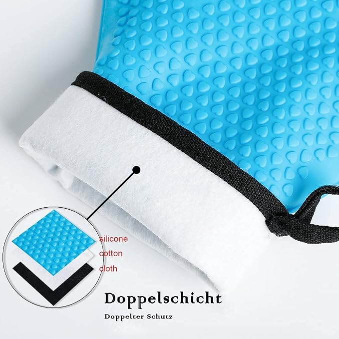 Silicone Oven Mitts Gloves - Heat Resistant, Non-Slip for BBQ, Grilling | 450°F Double-Layer｜Waterproof Kitchen Cooking Barbecue Mittens ｜5 Finger Hot Mitt for Baking, Smoker& Cast Iron(One Size)