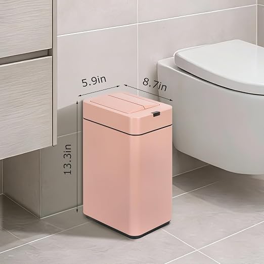 SYNCVIBE Slim Bathroom Trash Can, 2.6 Gallon, Butterfly Sensor Lid, Pink | Stainless Steel Garbage Can, Automatic Trash Bin, IPX5 Waterproof Wastebasket for Under Counter and Small Spaces