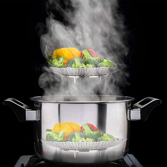 Vegetable Steamer Basket, Premium Stainless Steel Veggie Steamer Basket - Folding Expandable Steamers to Fits Various Size Pot Small by SAYFINE (5.5" to 9.2")