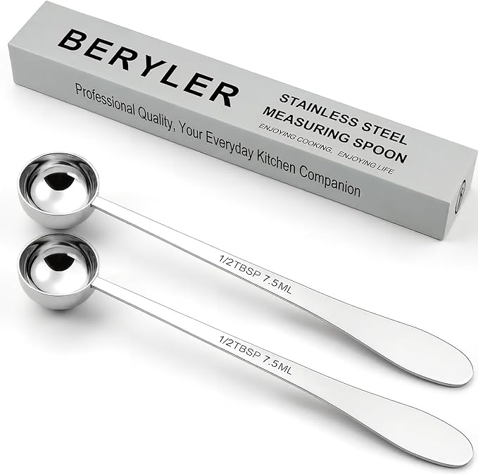 2PCS 1/2Tablespoon(1/2tbsp, 7.5ml) Extra-long Handle Measuring Spoon | 18/8(304) Stainless Steel, Food-Grade, High Precision, Durable, ‌Rust-Free, Dishwasher-Safe, Easy-Read Marking