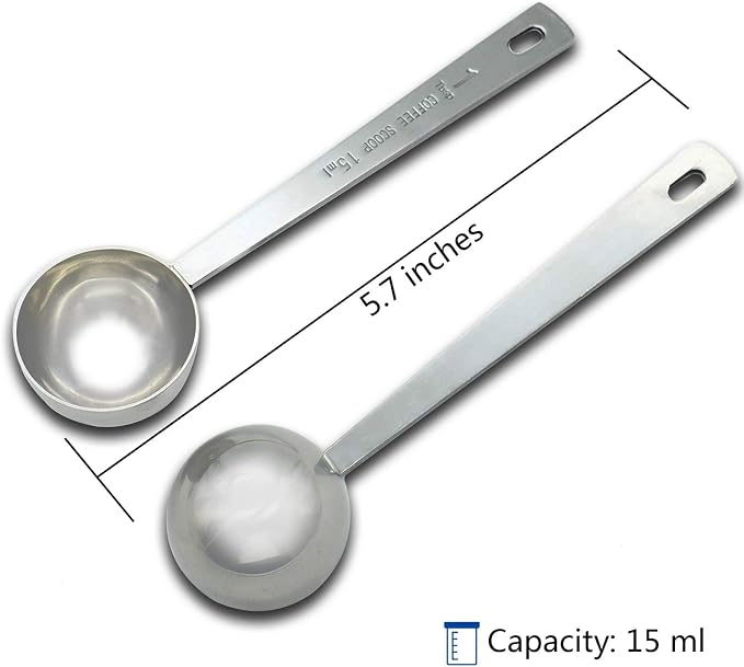 Timoo Coffee Measuring Scoop 1 Tablespoon long handle Stainless Steel spoon for Coffee, Milk Powder, Fruit Powder, Set of 5