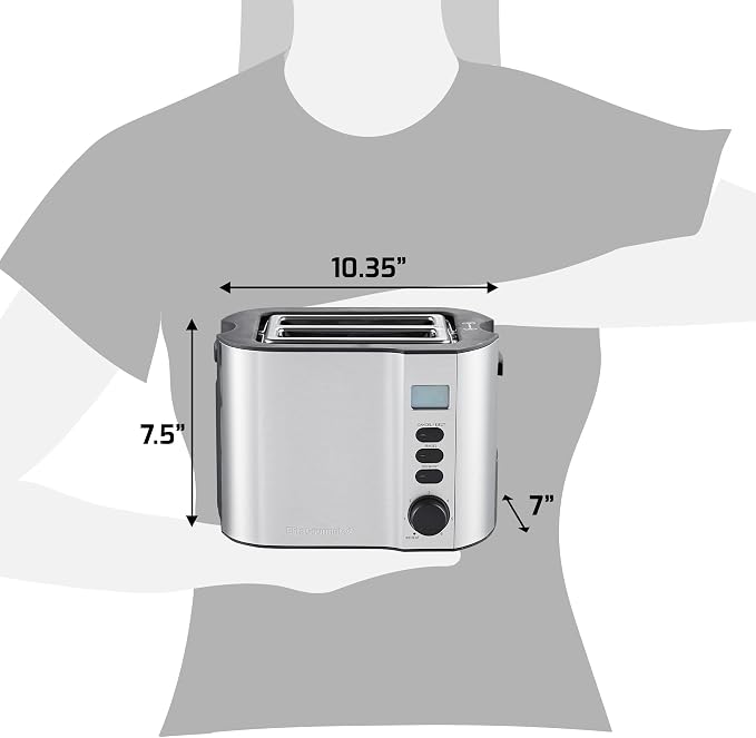 Elite Gourmet ECT2145 2-Slice Toaster, Extra-Wide Slot, Stainless Steel | Bagel, Reheat, Defrost & Cancel Functions, 6 Toast Settings, Built-In Warming Rack, Countdown Timer