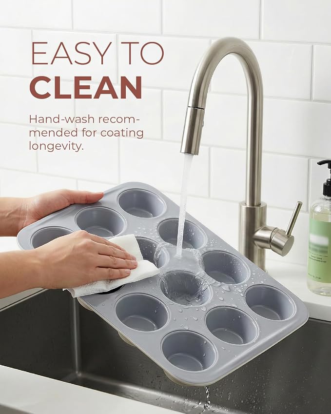 CARTMAN Ceramic Muffin Pan 12 Cup with 200 Cupcake Liners, Non-Stick & Non-Toxic Baking Tin for Healthy Muffins and Cupcakes, Perfect for Home Kitchens and Parties