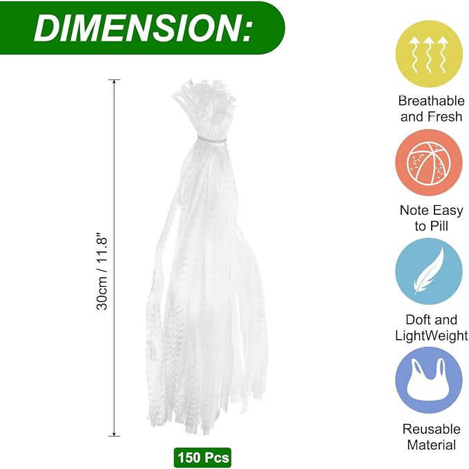uxcell 150pcs Egg Hatching Bags, 12 Inch Mesh Nylon Netting Reusable Produce Mesh Bags Strong Stretchable Plastic Seafood Boil Bags for Fruits Vegetables Storage, White