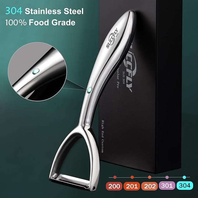 SUCCFLY Stainless Steel Vegetable Peeler Set, Premium Veggie Fruit Peeler | Ultra Sharp Potato Apple Carrot Peelers, Rotary Serrated 420J2 Blade, Thicken Non-Slip Ergonomic Handle, 5-Year Warranty