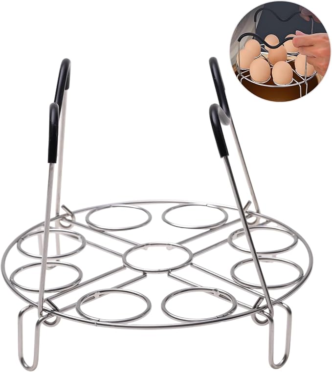 19.5cm Silver Egg Steamer Rack, Heat Resistant Silicone Handle | 19.5cm/7.68inch Steamer Rack Trivet for Instant Pot Accessories Stainless Steel Egg Assit fit, Kitchen Steam Rack Cook 9 Eggs