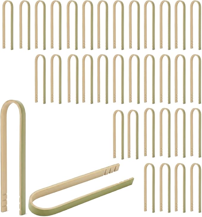 36Pcs Mini Bamboo Tongs For Charcuterie, Disposable Wooden Serving Tongs | 3.9-Inch Small Size, Grazing Table Supplies, Party Food Presentation, Charcuterie Board Accessories, Appetizer, picnics