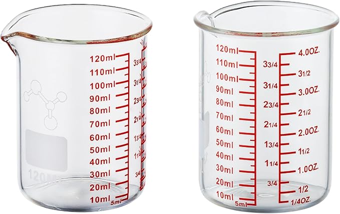 High Borosilicate Glass Measuring Cup-V-Shaped Spout,120ml(4OZ) Glass Measuring Beaker for Kitchen or Restaurant, Easy to Read(Pack of 2)