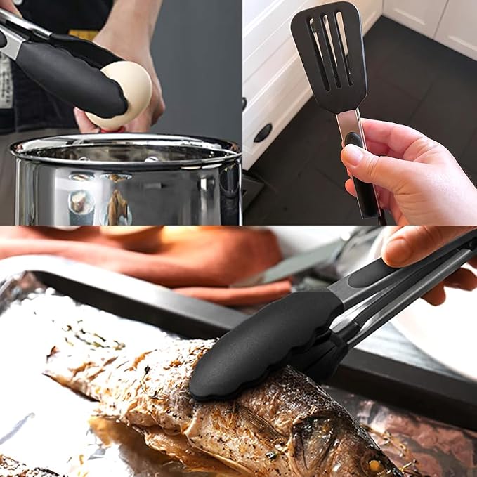 7 Inch Mini Silicone Serving Tongs with Silicone Tips Set of 2 | Stainless Steel Handle, Non-Scratch, Heat Resistant