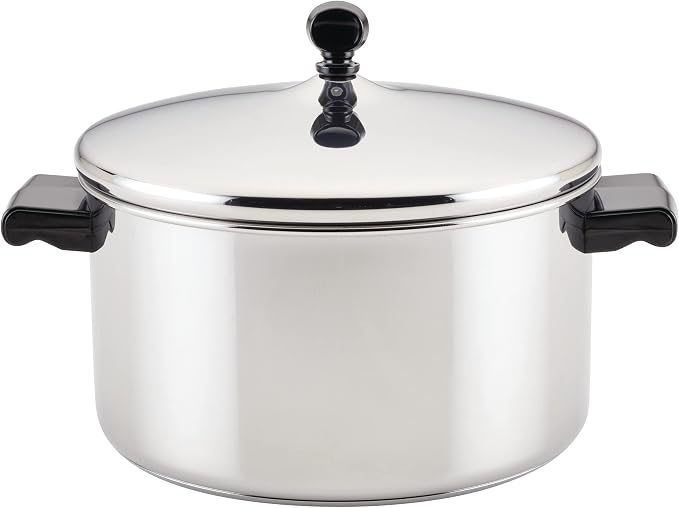 Farberware Classic Stainless Steel Stockpot with Lid, 6-Quart | Durable Stainless Steel Construction For Stocks, Soups And Boiling Pasta, Dishwasher Safe, Everyday Cooking