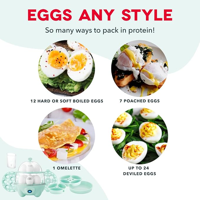 Dash Deluxe Egg Cooker, 12 Hard Boiled Eggs, Aqua | Electric Double Decker Egg Poacher, Steamer & Omelette Maker Machine, Soft or Poached Eggs, Auto Shut-Off, BPA-Free