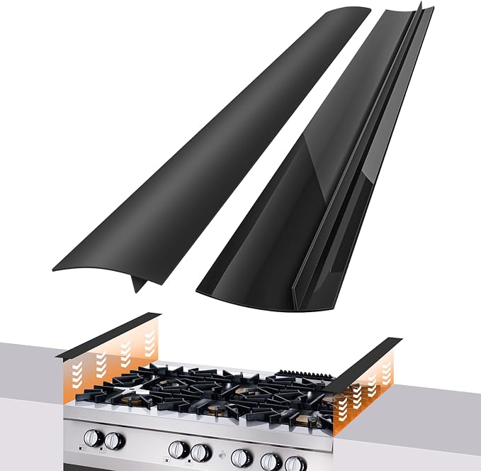 FLSEPAMB Silicone Stove Gap Covers, 2 Pack Heat Resistant Oven Gap Filler Seals Gaps with Anti-Slip Mirror Base, Stain Resistant Stove Counter Gap Cover Silicone Strips Between Stovetop and Counter