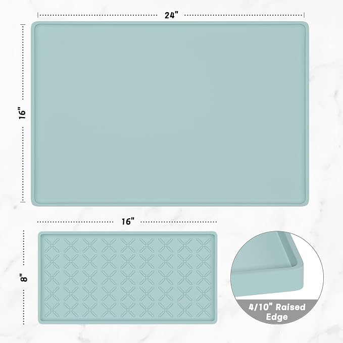 Rnivvi Silicone Coffee Mat, 16" x 24" Waterproof Raised Edge Coffee Bar Mats for Espresso Machine Station Accessories, Heat Resistant Detachable Dish Drying Pad for Kitchen Counter, Shadow Green