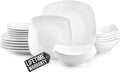 Zulay Kitchen Luna 18-Piece Porcelain Dinnerware Set - Chip and Scratch Resistant Plates and Bowls - Premium Quality Dishes Set for 6, White