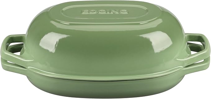 EDGING CASTING Enameled Cast Iron Oval Dutch Oven Pot with Lid, Dutch Oven for Sourdough Bread Baking, Bread Oven, Bread Dutch Oven, Oval Bread Pan, 5qt, Pistachio Green