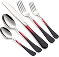 20-Piece Black Red Silverware Set 18/0 Stainless Steel Silverware Set Black Red Handle Cutlery Set Service for 4 Dinner Knives Forks Spoons Set Flatware Set Finish Dishwasher Safe