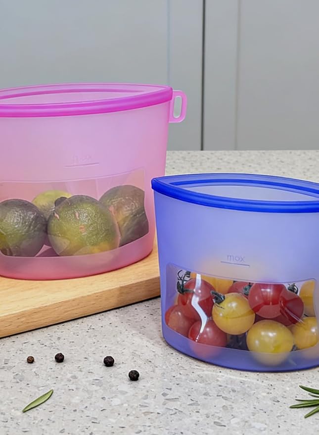 Reusable Silicone Food Storage Bags (Set of 4), Dishwasher Oven Microwave Freezer Safe, Eco-Friendly Leakproof Sous Vide Bags, Premium Lunch Containers, 1 Snack 2 Sandwich 1 Half Gallon, Mixed