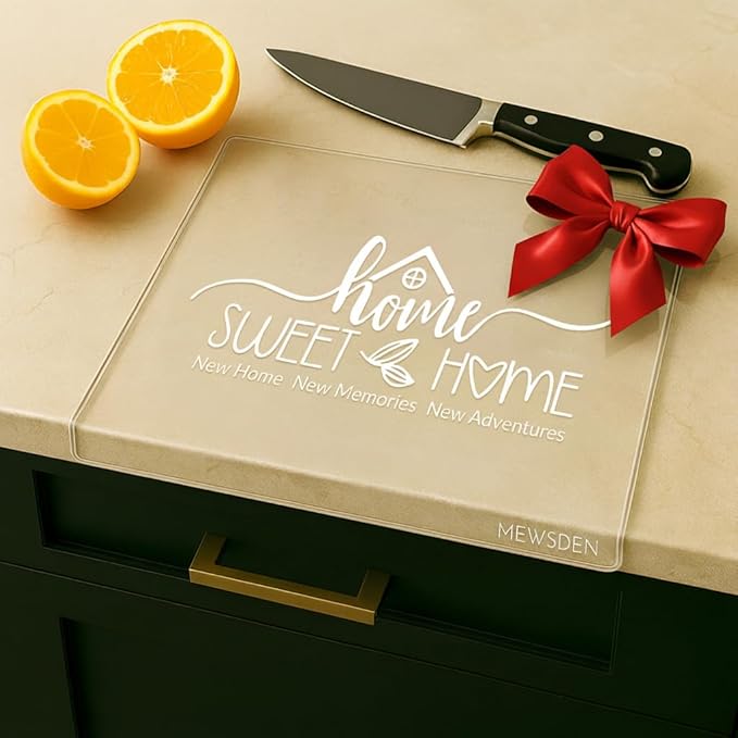 House Warming Gifts New Home - Engraved Acrylic Cutting Board with Counter Lip, Clear Countertop Protector Housewarming Gifts for Women Man Couples First House New Apartment Aesthetic Kitchen Decor