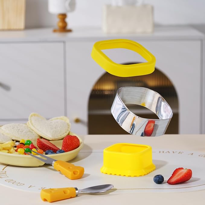ETERSION Uncrustable Sandwich Cutter, Stainless Steel, 4 Pieces 4 Shapes | Crustless bread sealer decruster, 4-inch detachable food-grade grips, seals edges for kids school lunch, bento and baking