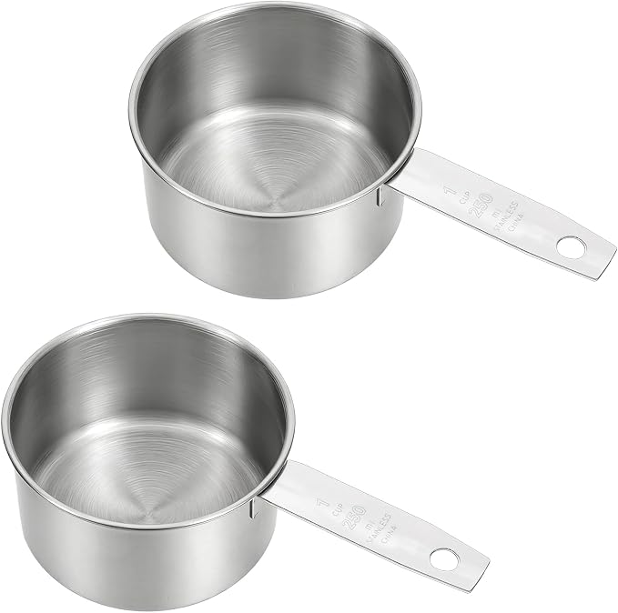 2 Pcs 1 Cup Stainless Steel Measuring Cup, Metal Measuring Cups (250ml, 8oz) Kitchen Gadgets Measure Scoop Dog Food Scoop for Wet and Dry Ingredients, Cooking, Baking, Dishwasher Safe