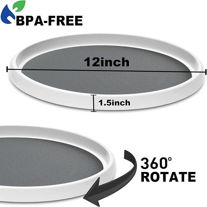 Set of 2, 12 Inch Non-Skid Lazy Susan Organizer, Pantry Lazy Susan Turntable for Cabinet, Kitchen Cabinet Organizer, Pantry Organization and Storage -Size- 12"x1.5" | Pantry Lazy Susan Turntable for Cabinet, Kitchen Cabinet Organizer, Pantry Organizati...